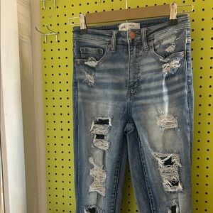 BKE Light Blue Distressed Straight leg Jeans